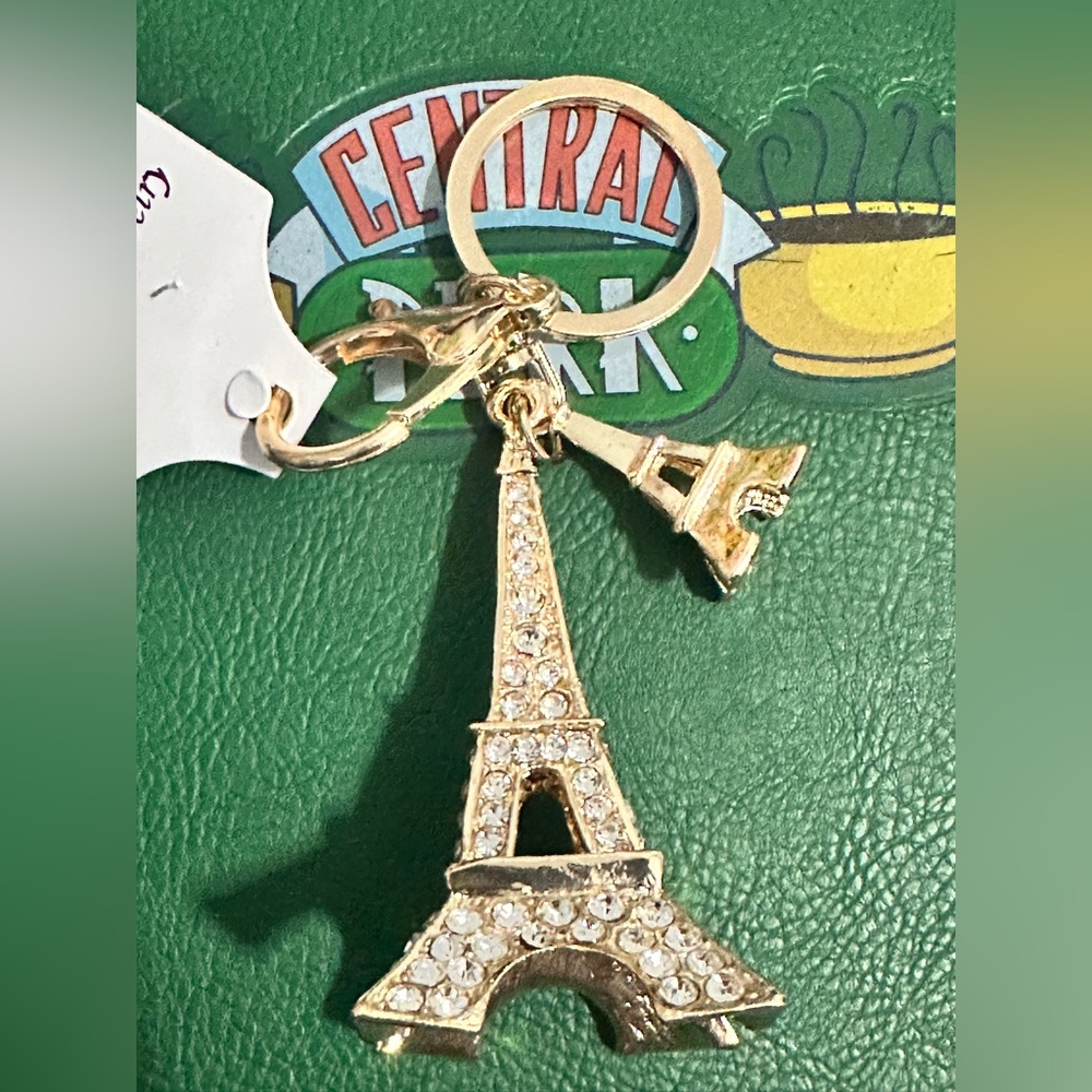 New Gold Paris Eiffel Tower Keychain Bag Charm with Crystals